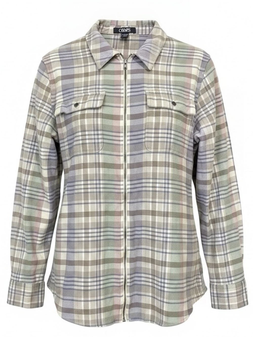 CHAPS 100% cotton pastel plaid flannel zip up shirt/jacket shacket size XL